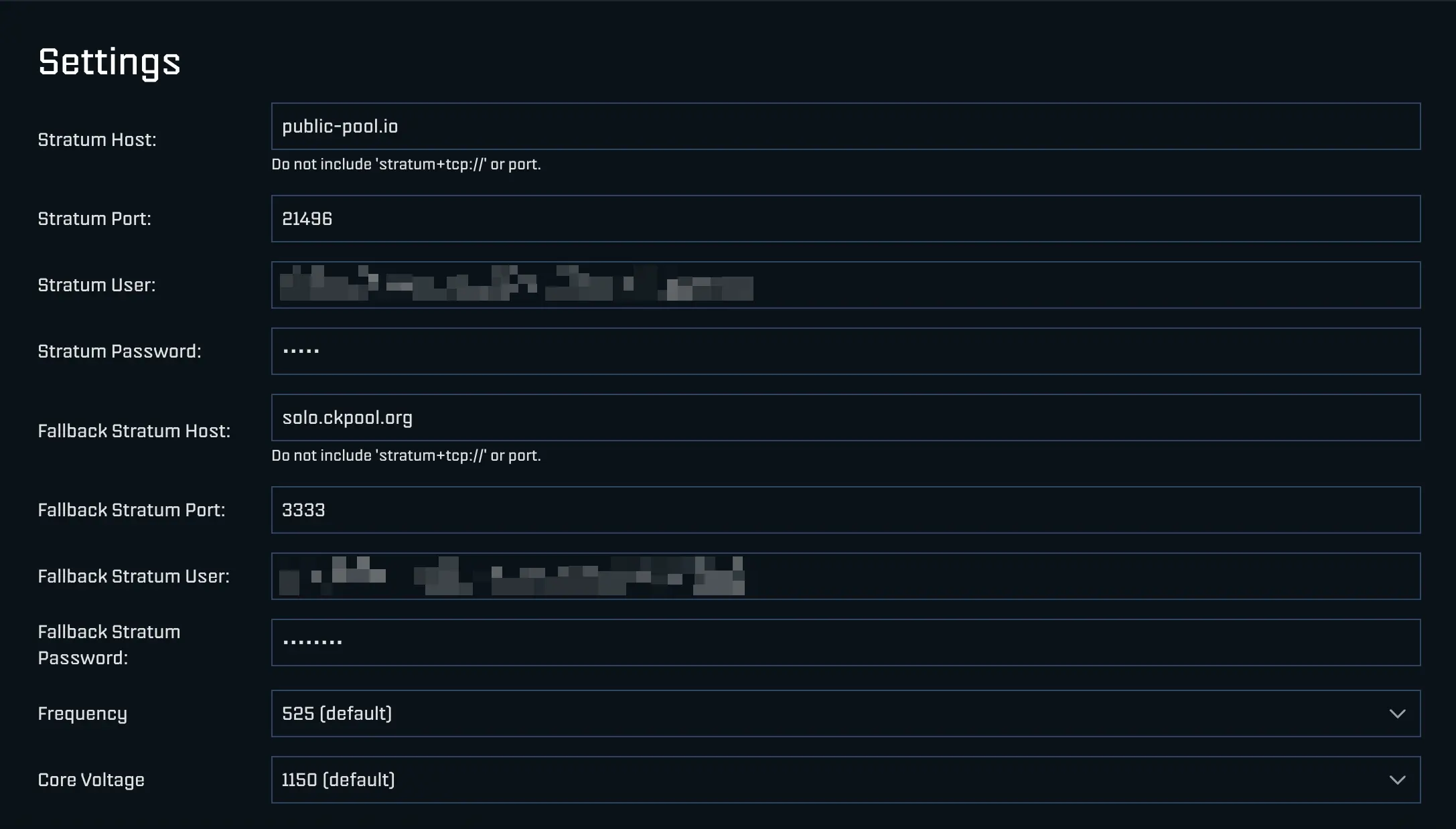 Bitaxe Gamma AxeOS Settings