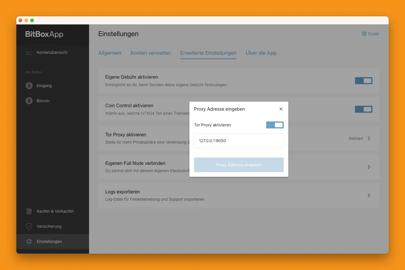 Tor-Proxy in der BitBoxApp aktivieren