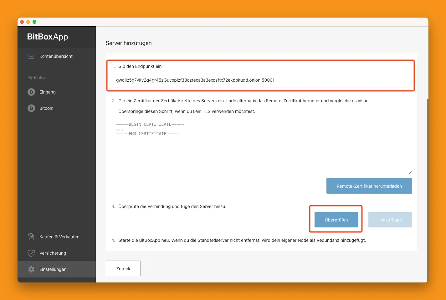 BitBoxApp mit eigener Full Node verbinden