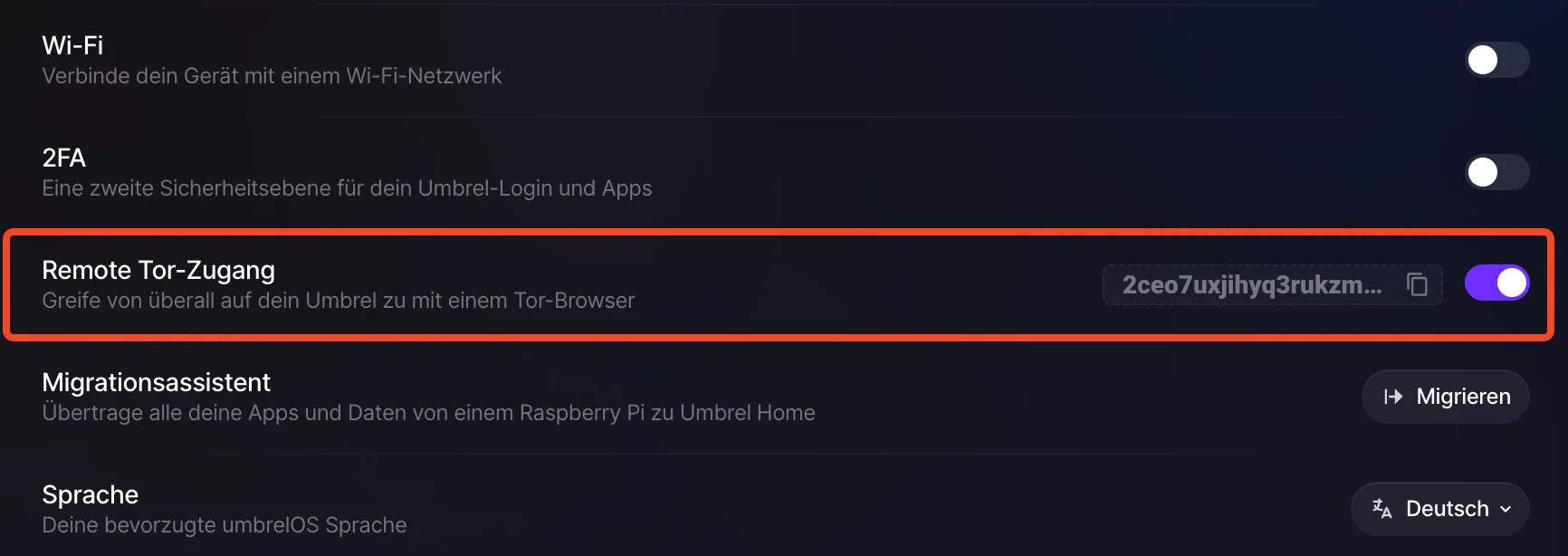 Tor auf Umbrel aktivieren